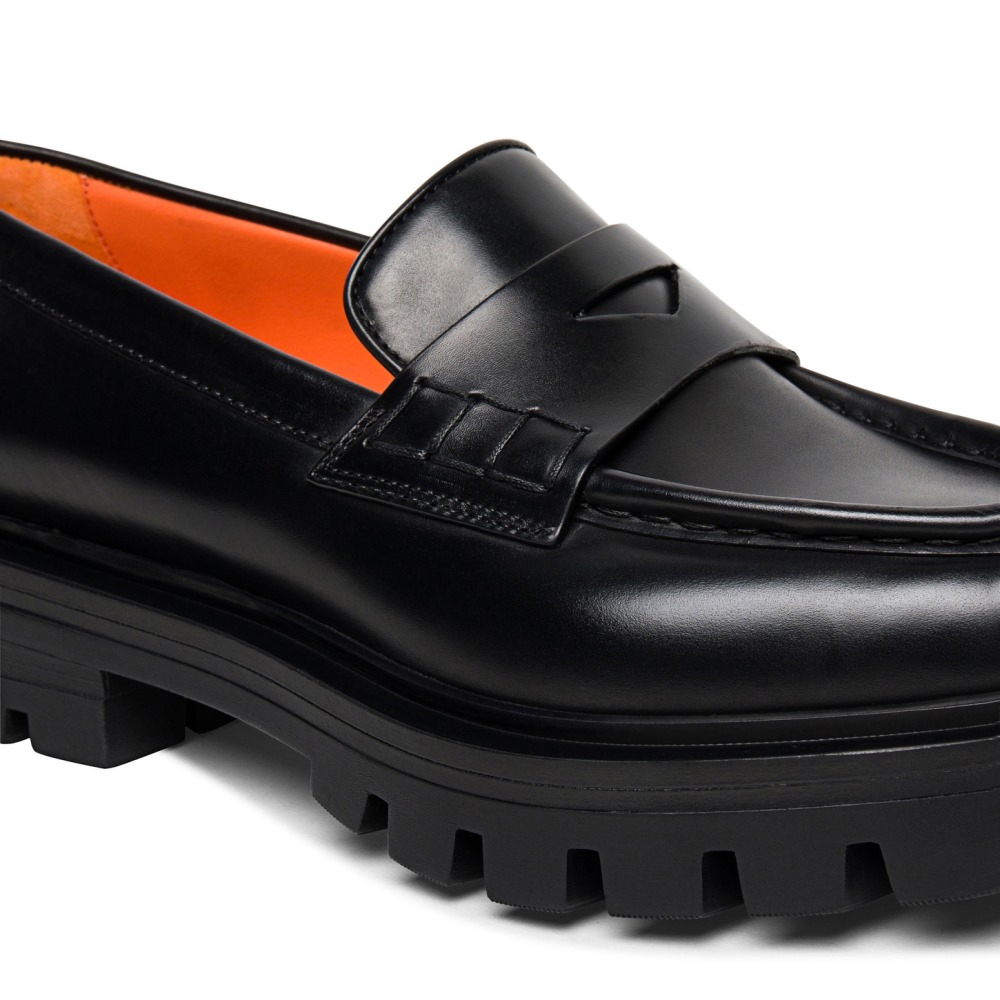 Mocassino penny da donna in pelle anticata nera - Nero