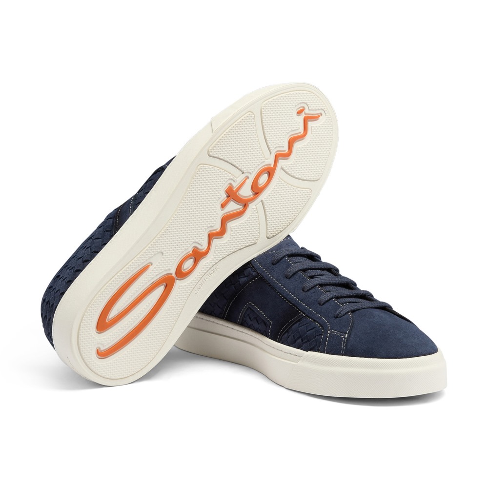 Double Buckle Sneaker da uomo in suede intrecciato blu - Blu