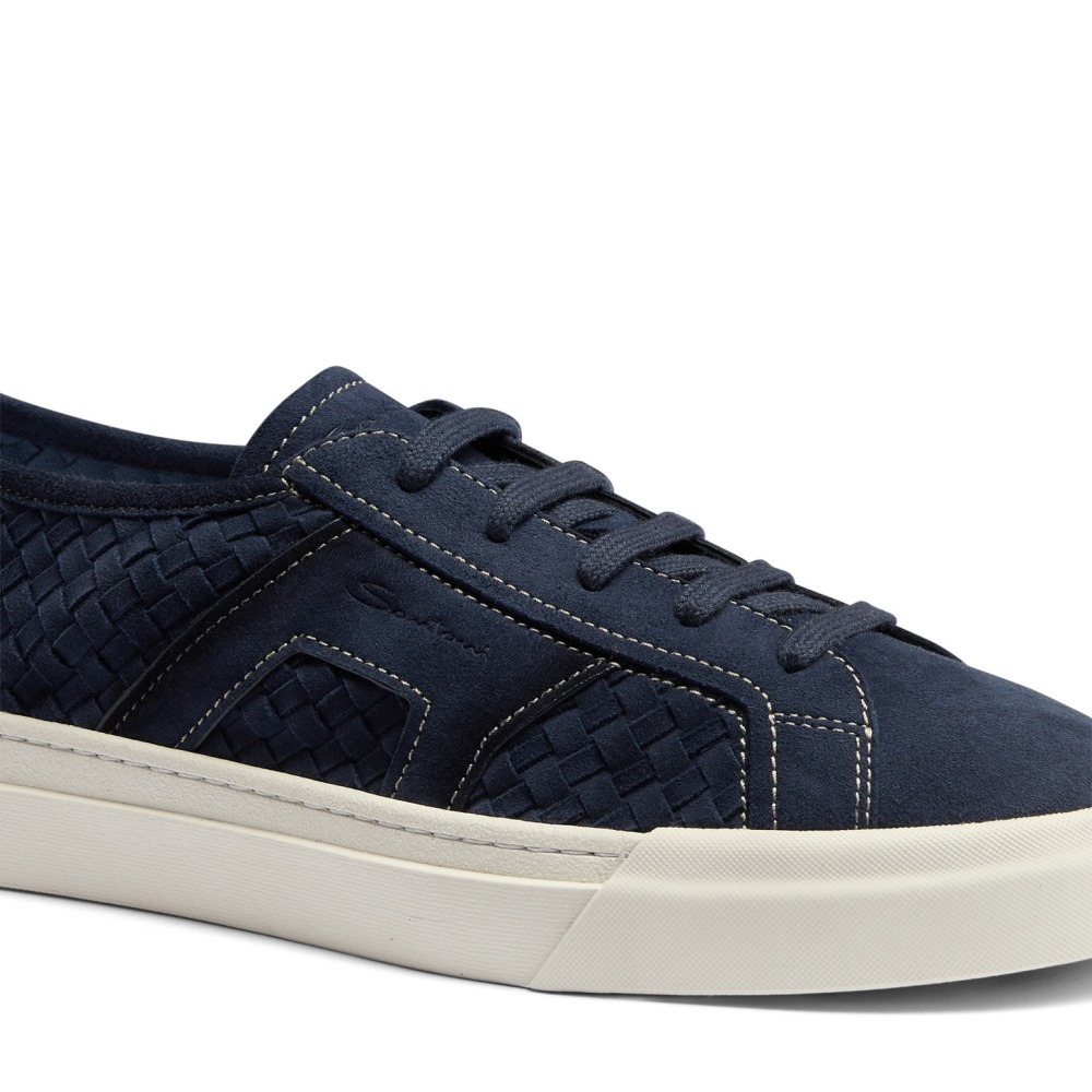 Double Buckle Sneaker da uomo in suede intrecciato blu - Blu