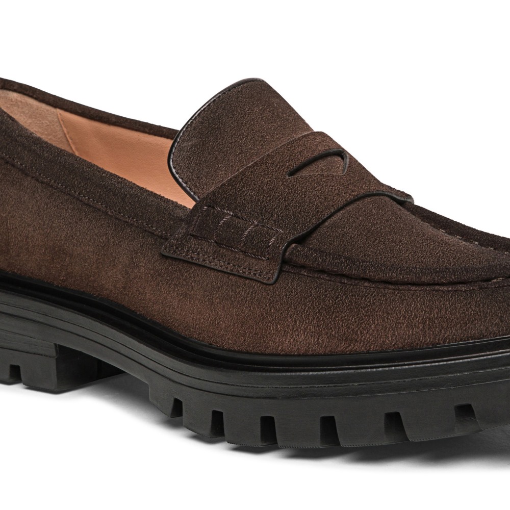 Mocassino penny da donna in suede testa di moro - Testa di moro