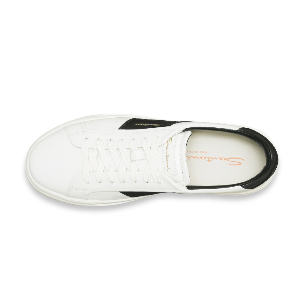 Double buckle sneaker da uomo in pelle bianca e nera - Bianco