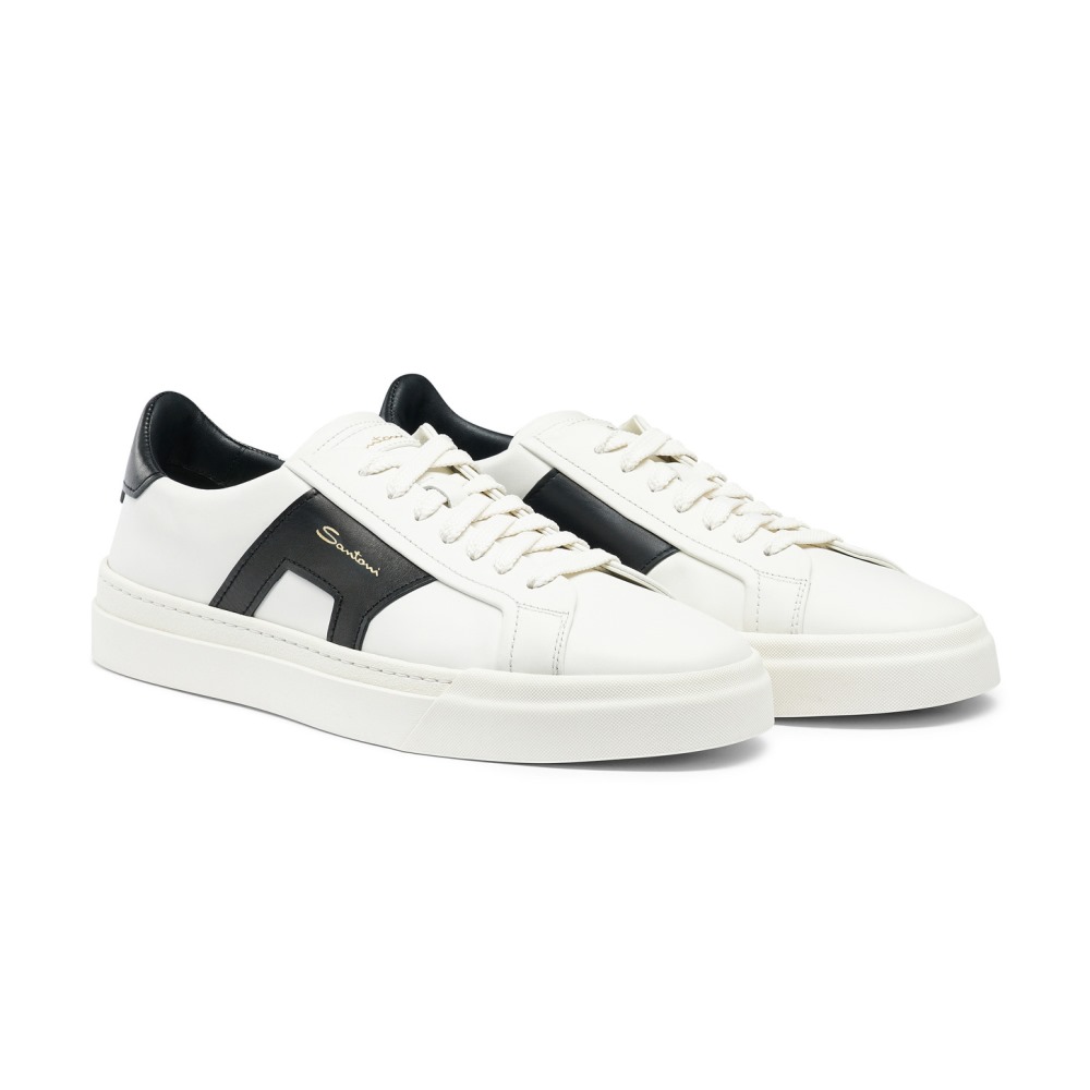 Double buckle sneaker da uomo in pelle bianca e nera - Bianco