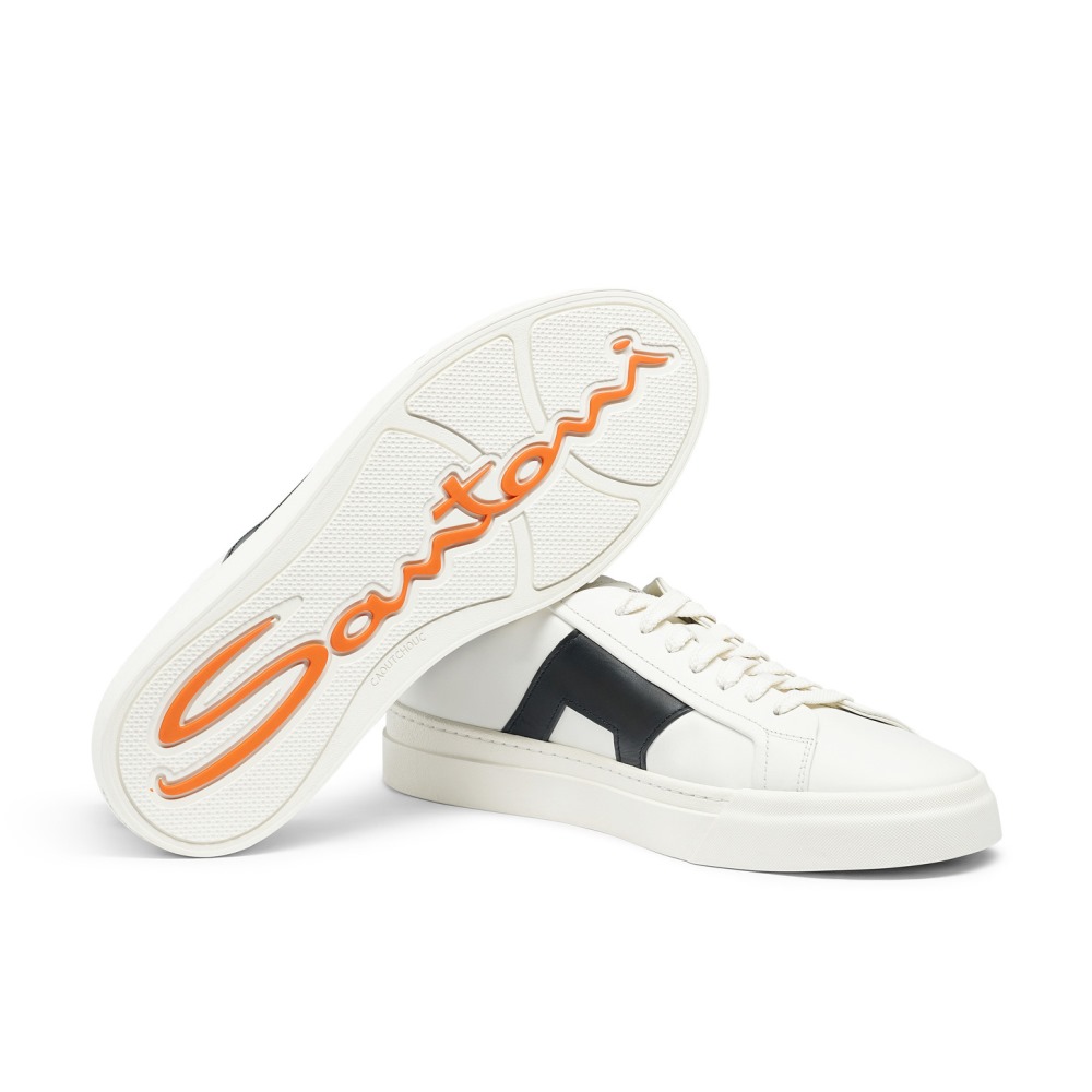 Double buckle sneaker da uomo in pelle bianca e nera - Bianco