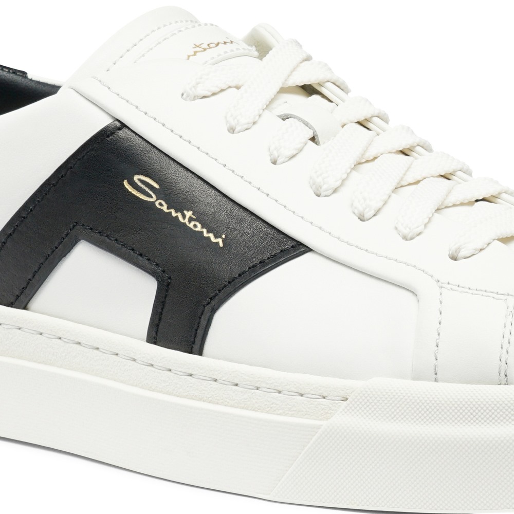 Double buckle sneaker da uomo in pelle bianca e nera - Bianco