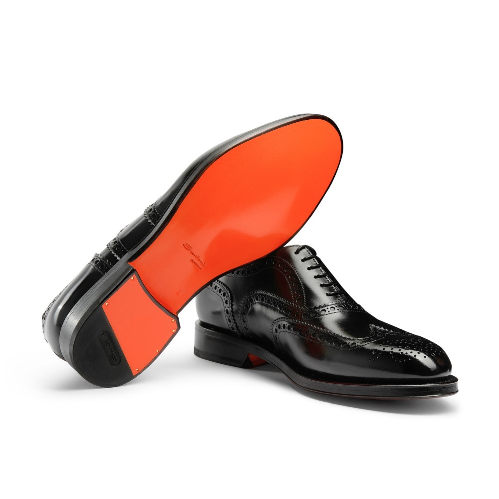 Stringata oxford brogue da uomo in pelle anticata nera - Nero
