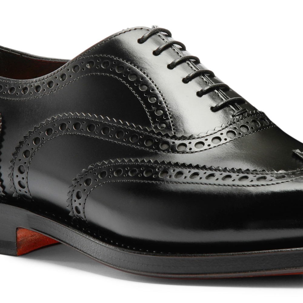 Stringata oxford brogue da uomo in pelle anticata nera - Nero