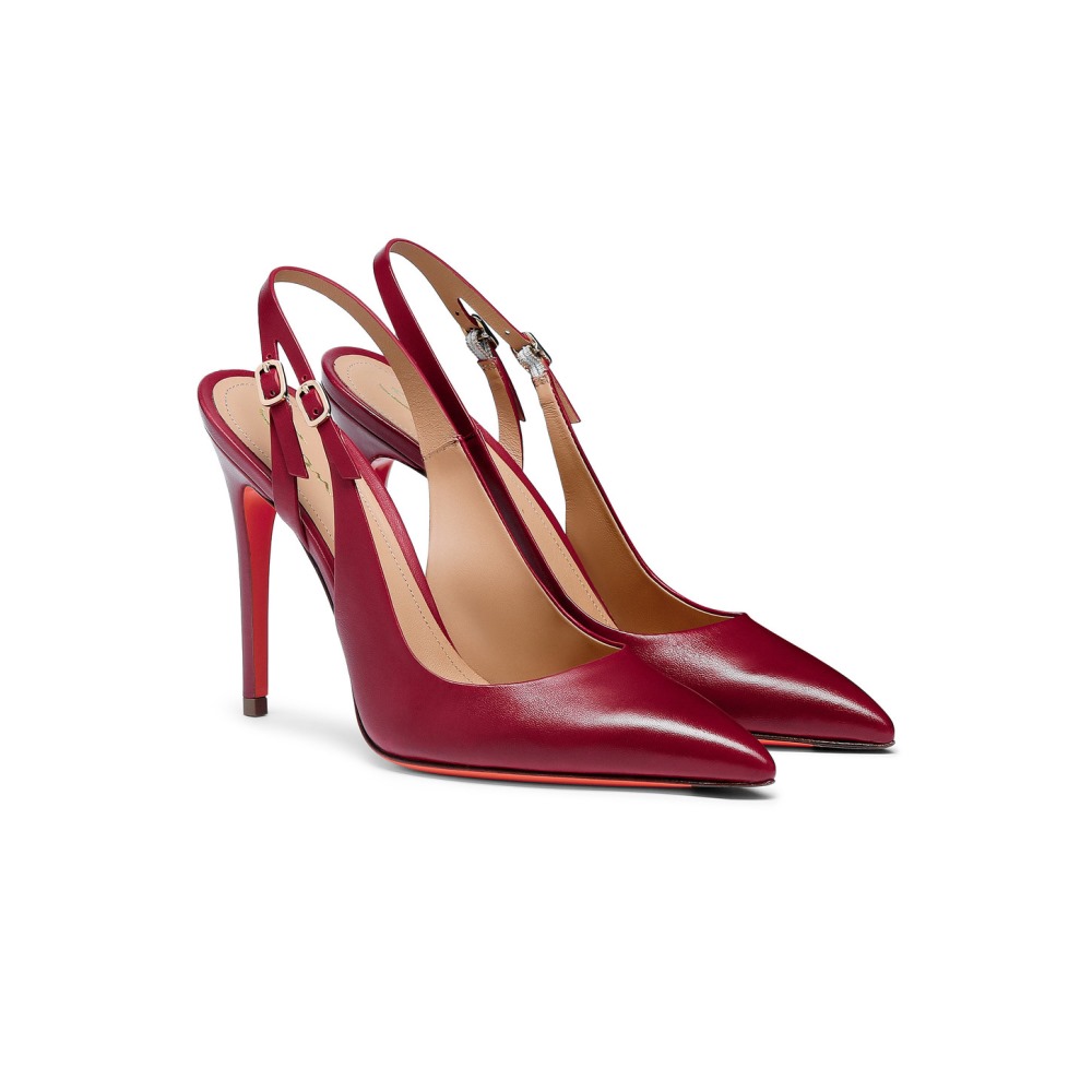Slingback tacco alto da donna in pelle rossa - Rosso