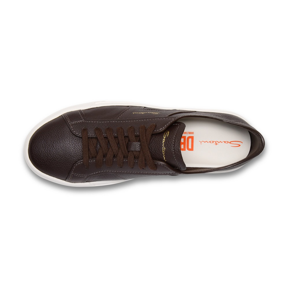 Double Buckle Sneaker da uomo in pelle bottalata testa di moro - Testa di moro