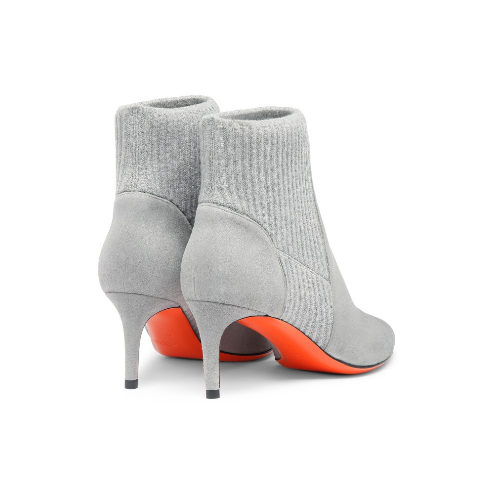 Stivaletto tacco basso con calzino da donna in suede grigio - Grigio