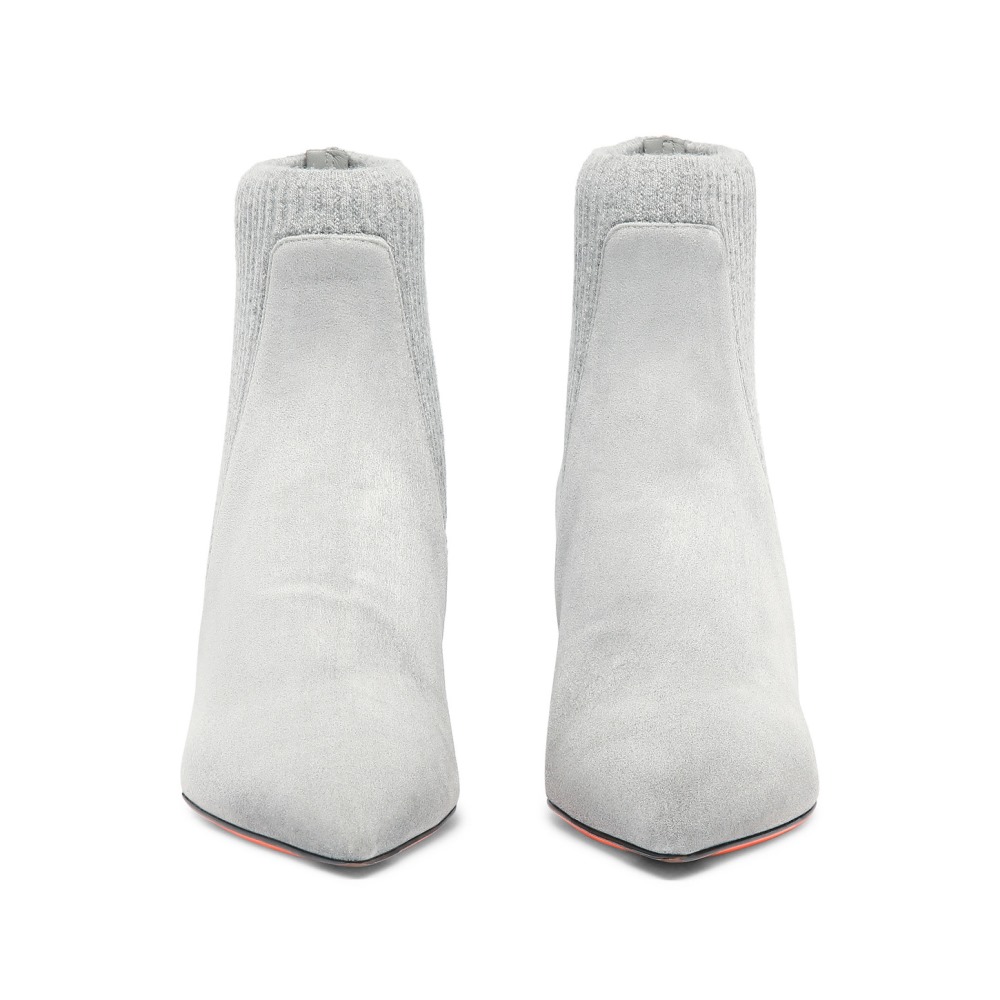 Stivaletto tacco basso con calzino da donna in suede grigio - Grigio