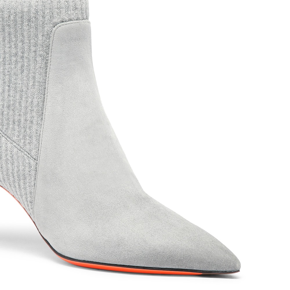Stivaletto tacco basso con calzino da donna in suede grigio - Grigio