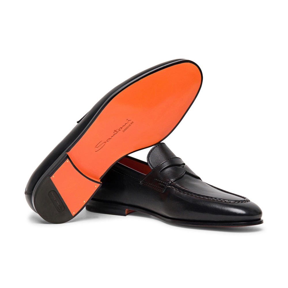 Mocassino penny da uomo in pelle nera - Nero