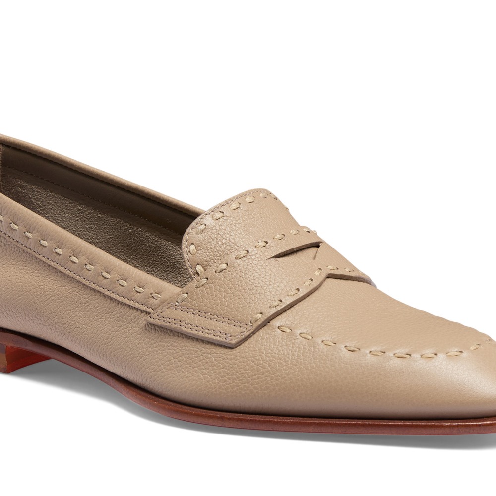 Mocassino penny da donna in pelle bottalata beige - Naturale