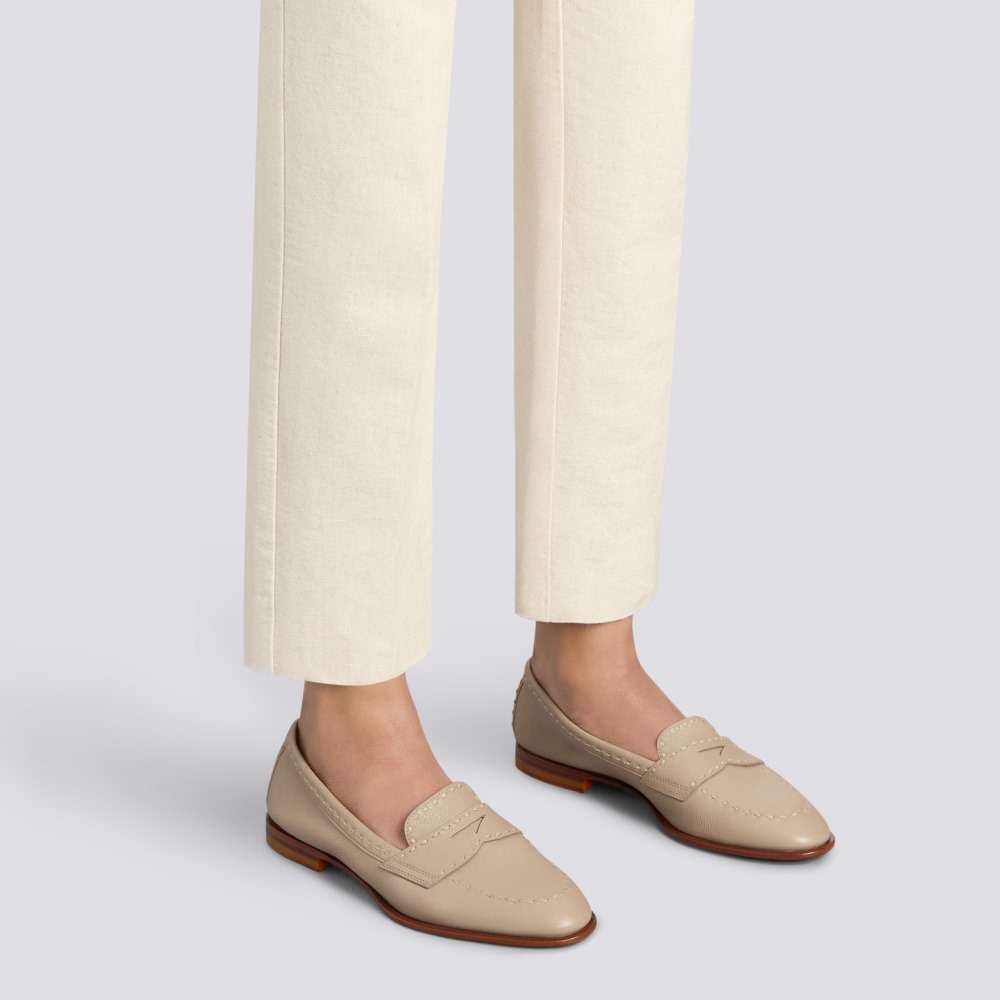 Mocassino penny da donna in pelle bottalata beige - Naturale