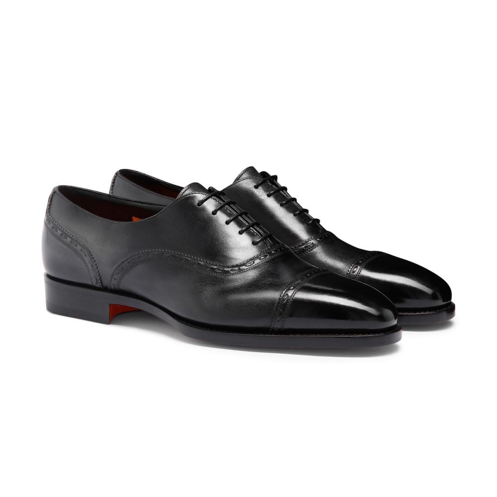 Stringata Oxford da uomo in pelle nera - Nero