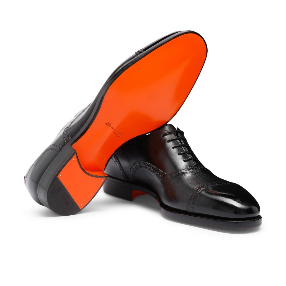 Stringata Oxford da uomo in pelle nera - Nero