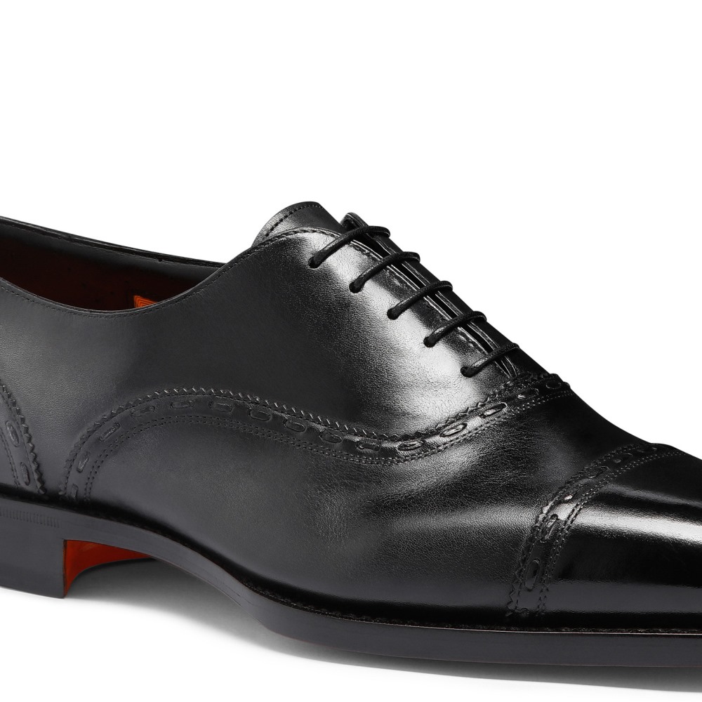 Stringata Oxford da uomo in pelle nera - Nero
