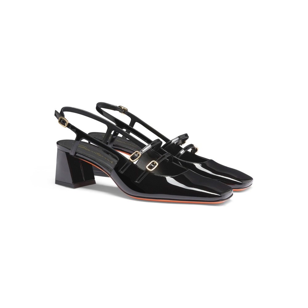 Slingback tacco medio da donna in vernice nera - Nero