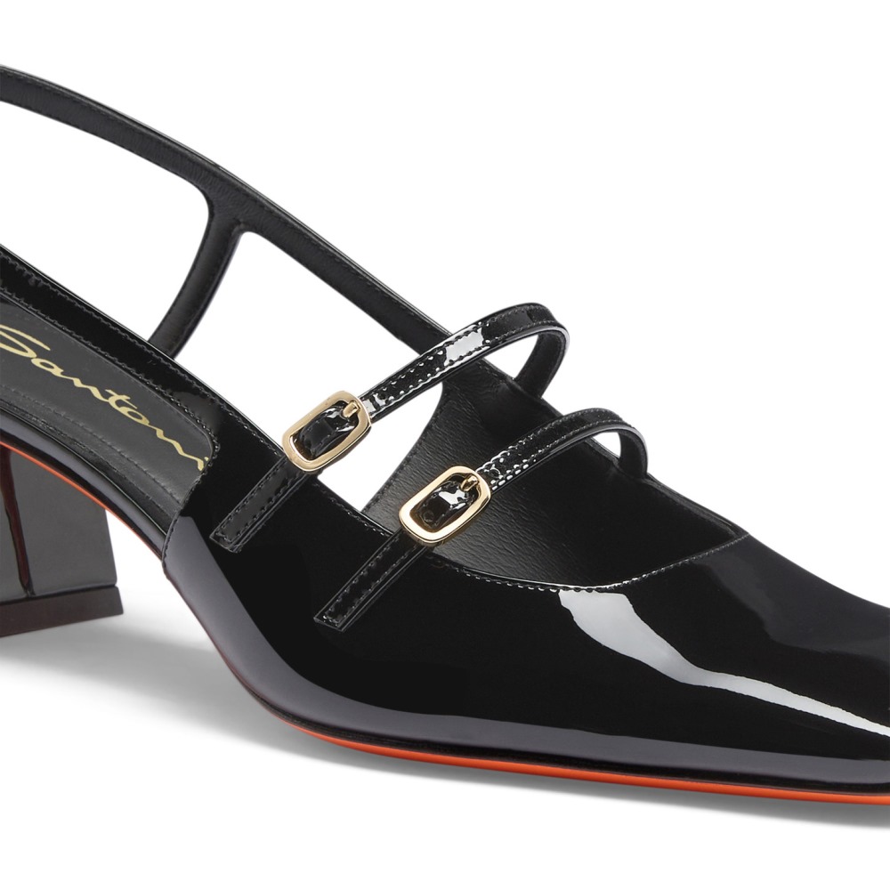 Slingback tacco medio da donna in vernice nera - Nero