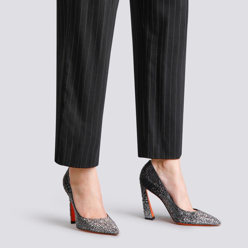 Décolletés tacco alto Santoni Sibille da donna in suede e strass neri - Nero