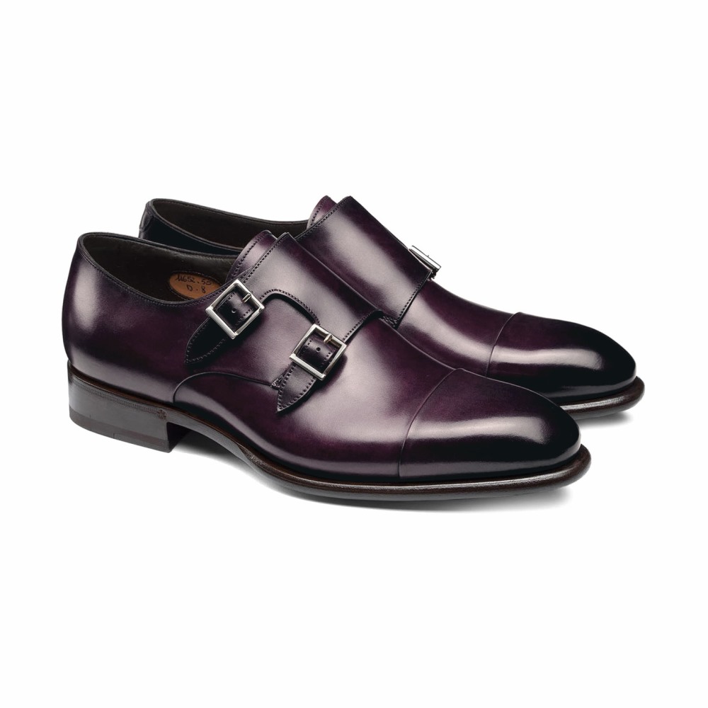 Doppia fibbia da uomo in pelle viola - Viola