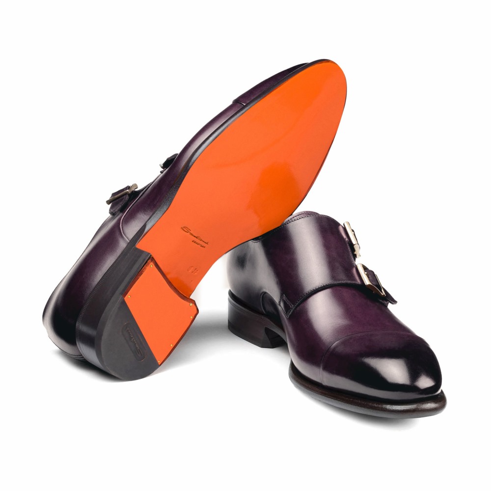 Doppia fibbia da uomo in pelle viola - Viola