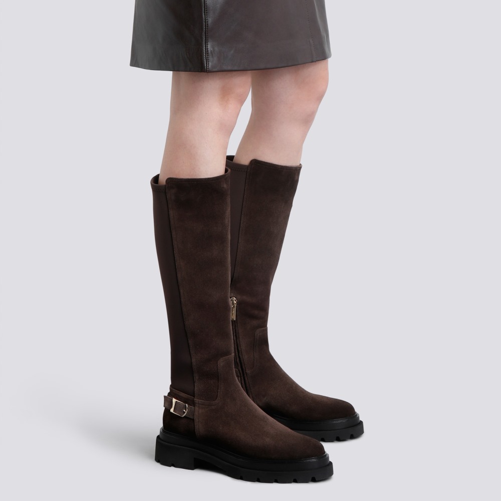 Stivale da donna in suede testa di moro - Testa di moro