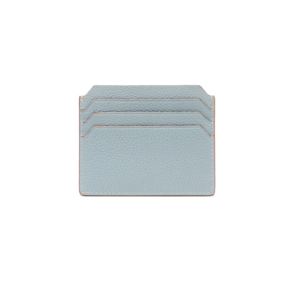 Porta carte di credito in pelle bottalata azzurra - Azzurro