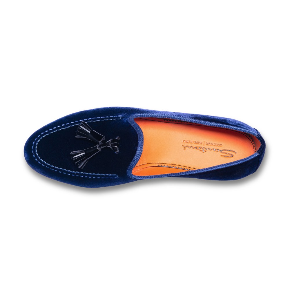 Mocassino Andrea con nappe da uomo in velluto blu - Blu