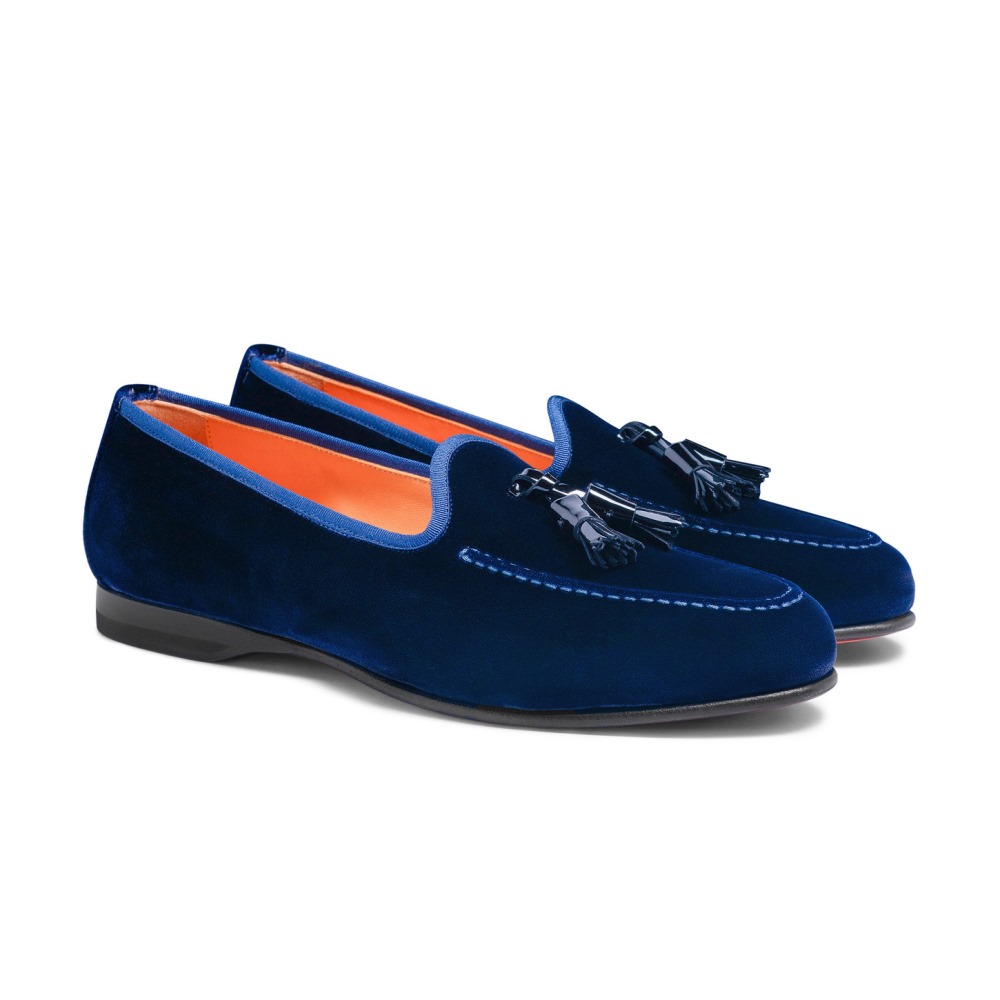 Mocassino Andrea con nappe da uomo in velluto blu - Blu