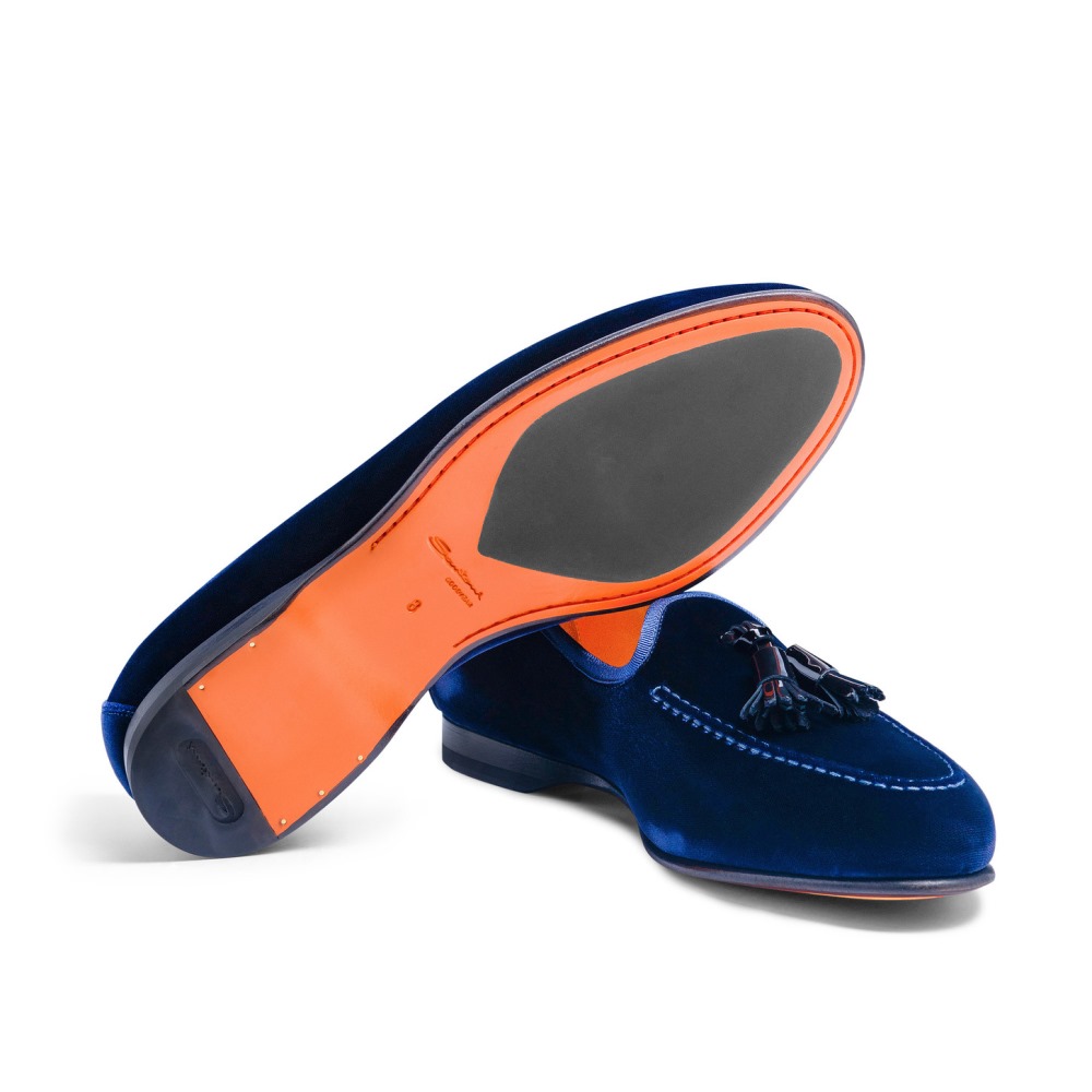 Mocassino Andrea con nappe da uomo in velluto blu - Blu