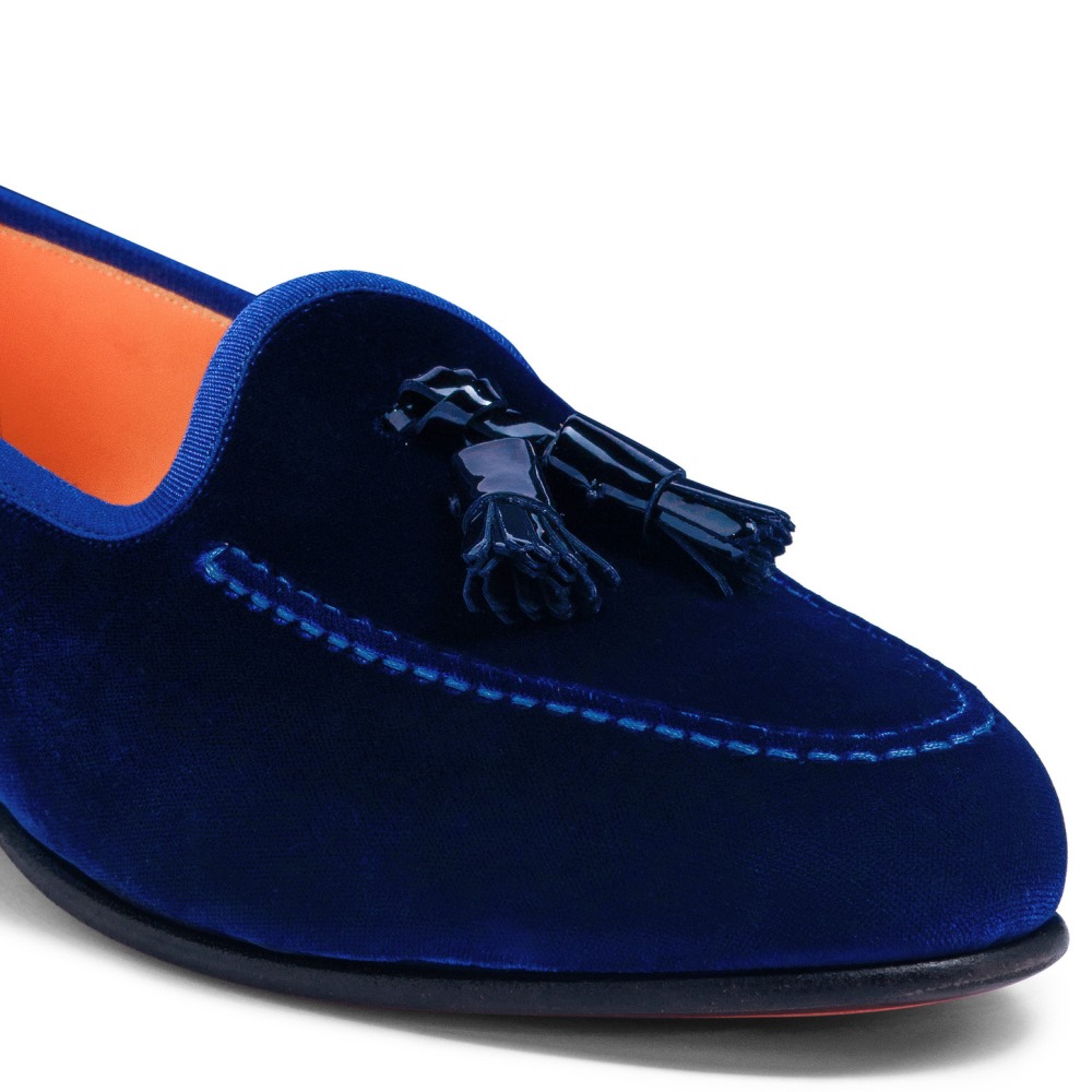Mocassino Andrea con nappe da uomo in velluto blu - Blu