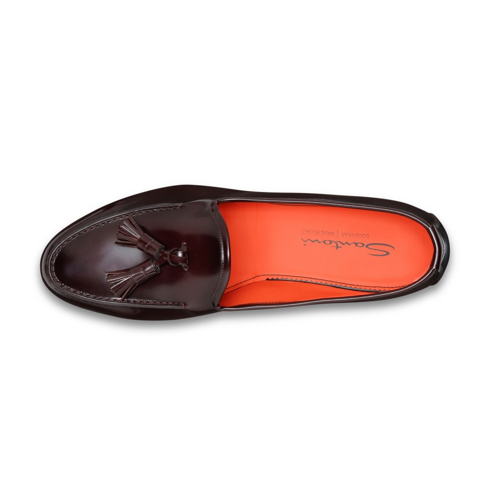 Mocassino Andrea con nappe da uomo in pelle lucida bordeaux - Bordeaux