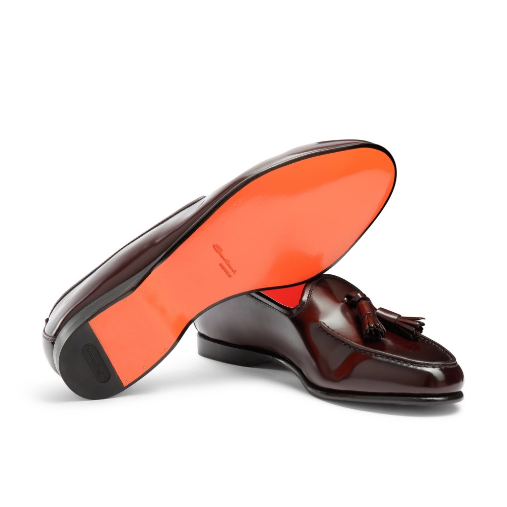 Mocassino Andrea con nappe da uomo in pelle lucida bordeaux - Bordeaux