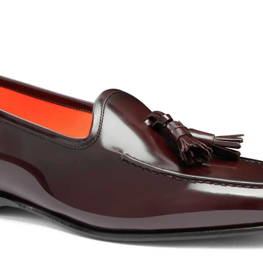 Mocassino Andrea con nappe da uomo in pelle lucida bordeaux - Bordeaux