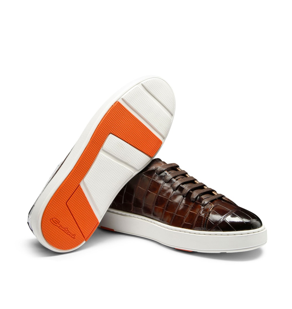 Sneaker da uomo in alligatore testa di moro - Testa di moro