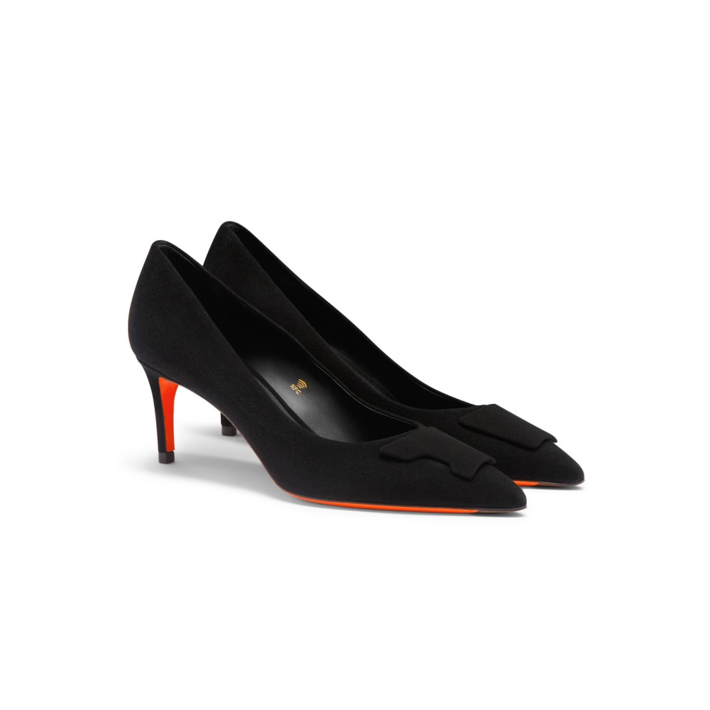 Décolletés tacco medio Santoni Sibille da donna in suede nero - Nero