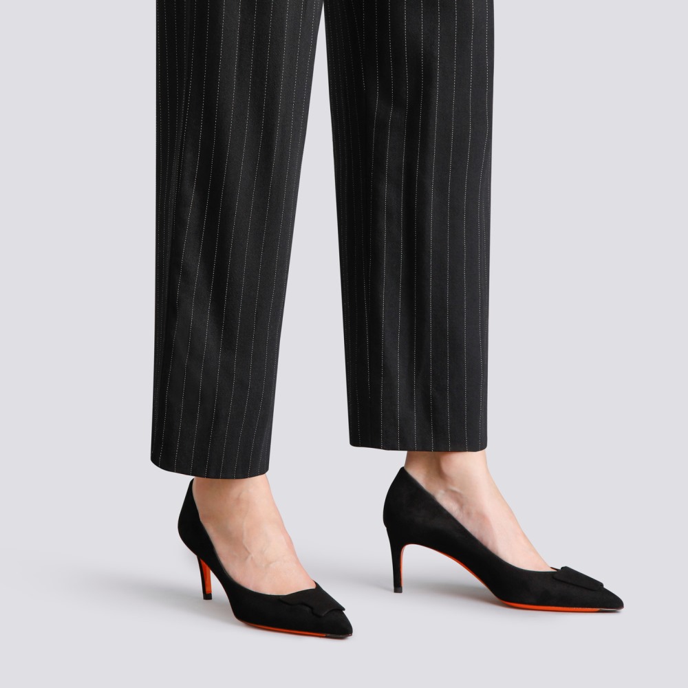 Décolletés tacco medio Santoni Sibille da donna in suede nero - Nero