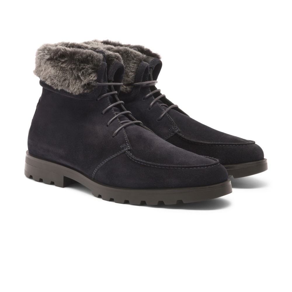 Stivaletto stringato con pelliccia da uomo in suede blu - Blu
