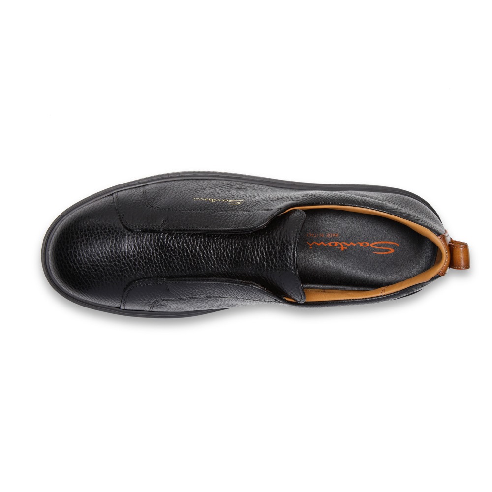 Sneaker slip-on da uomo in pelle bottalata nera - Nero
