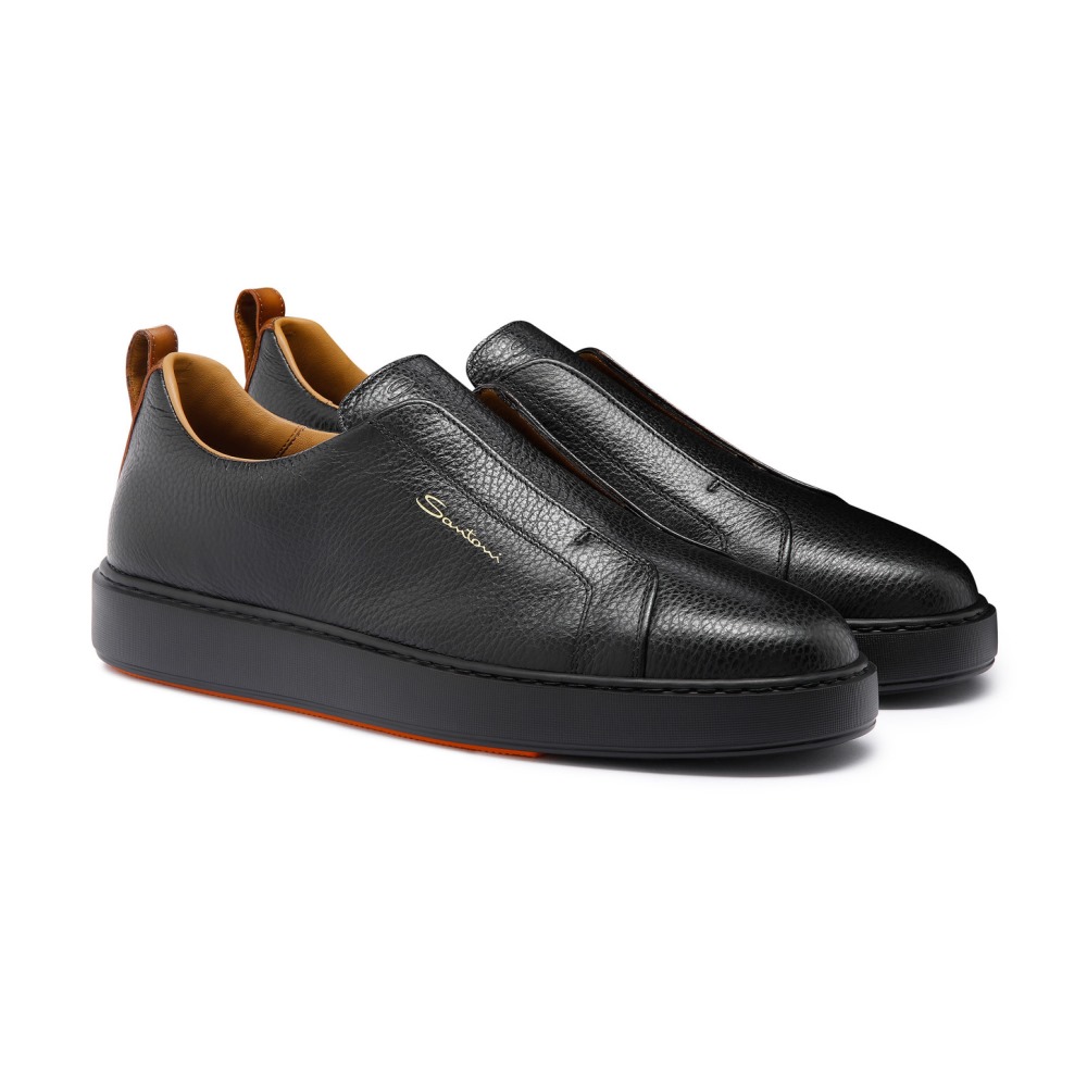 Sneaker slip-on da uomo in pelle bottalata nera - Nero