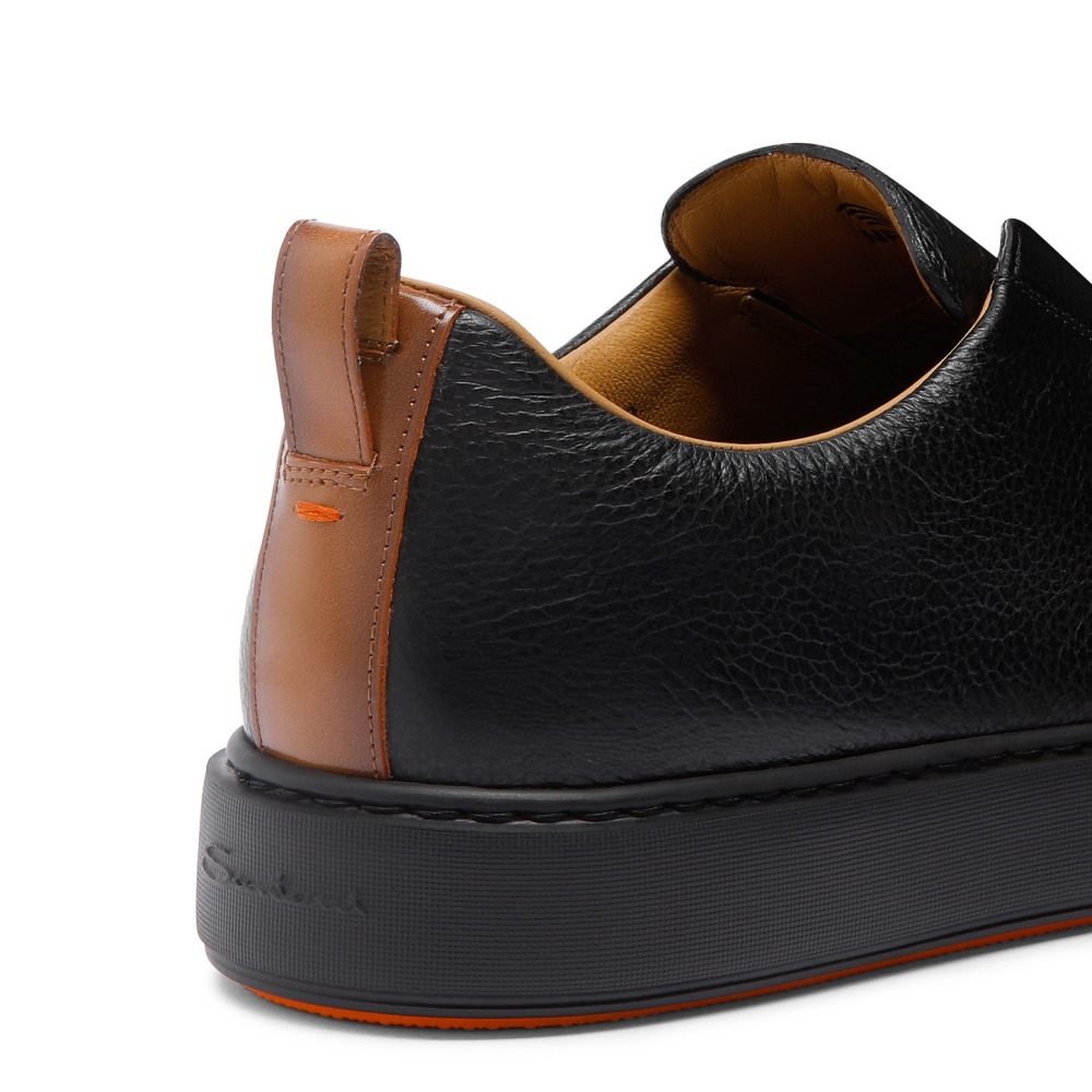 Sneaker slip-on da uomo in pelle bottalata nera - Nero