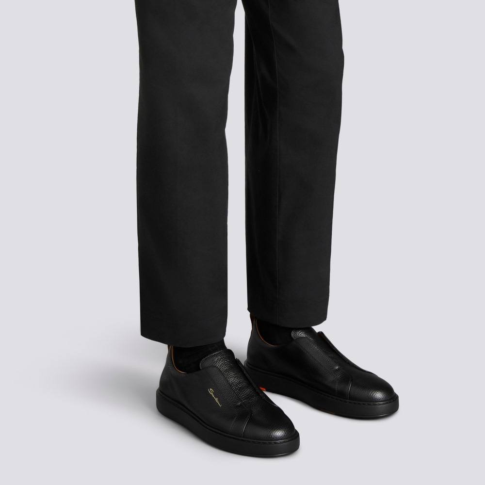 Sneaker slip-on da uomo in pelle bottalata nera - Nero