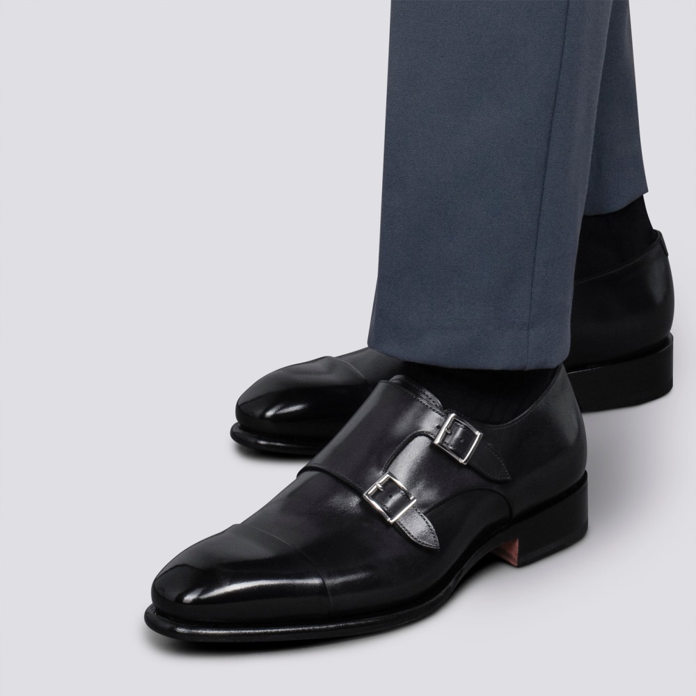 Doppia fibbia da uomo in pelle anticata blu - Blu
