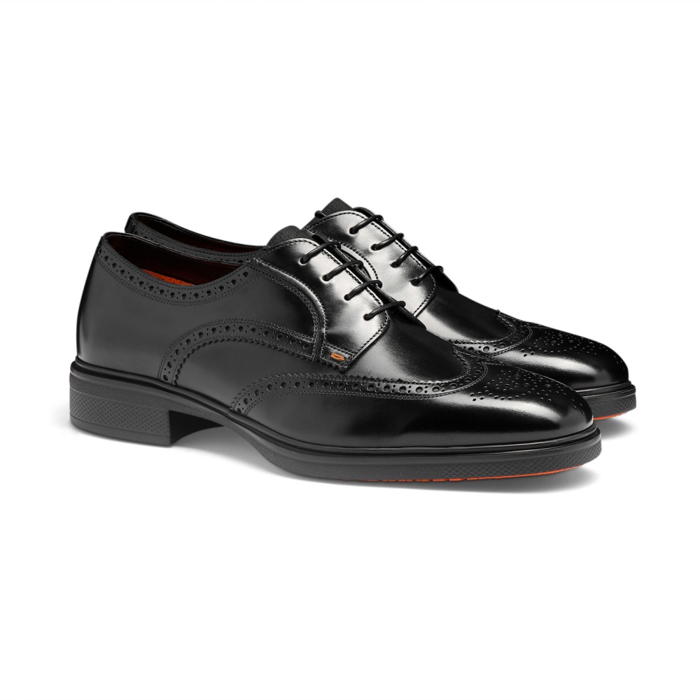 Stringata brogue Easy da uomo in pelle nera - Nero