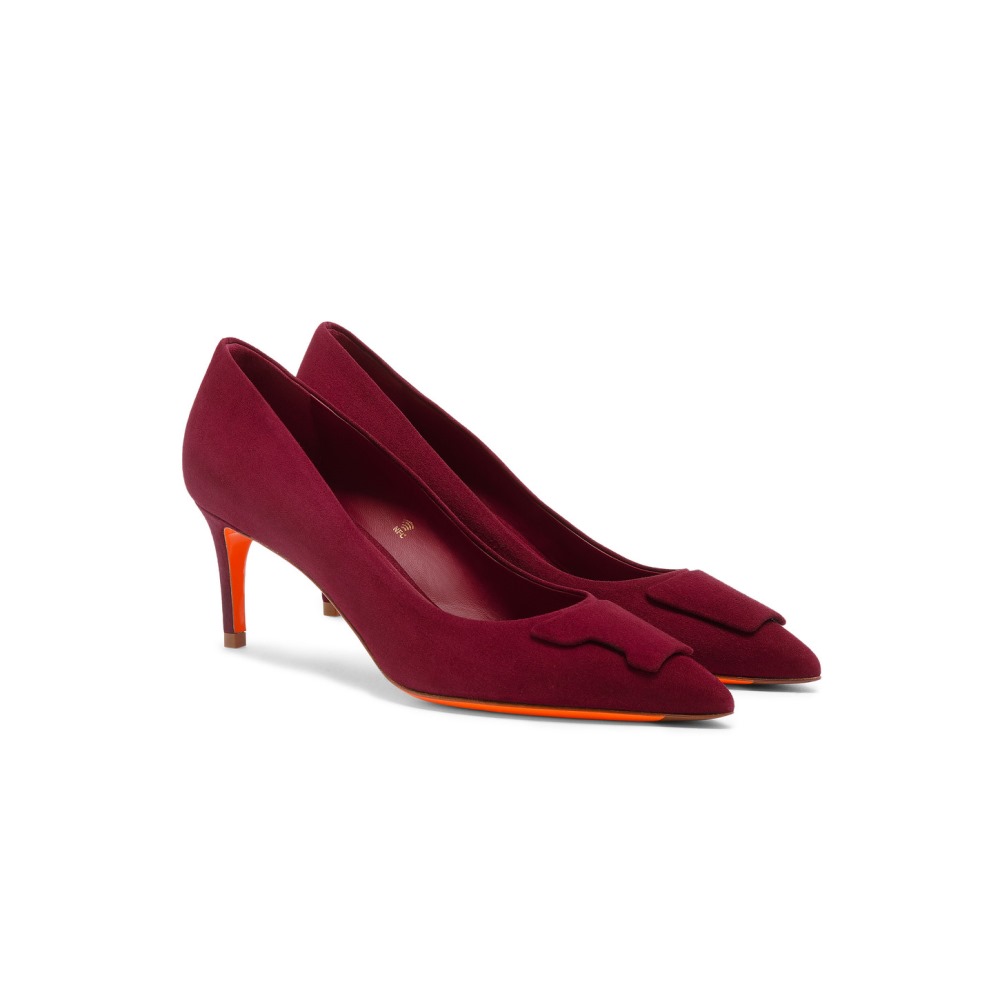 Décolletés tacco medio Santoni Sibille da donna in suede bordeaux - Bordeaux
