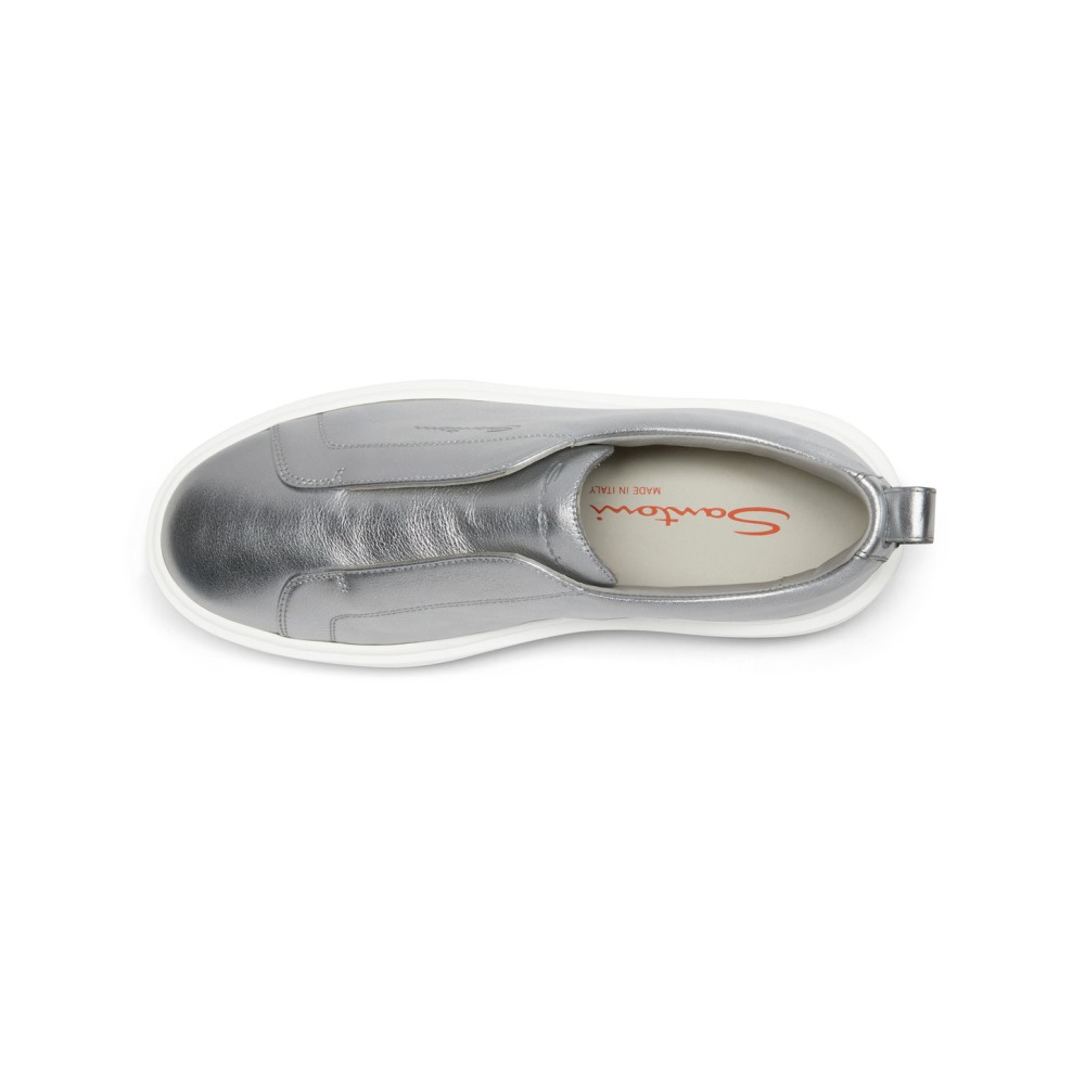Sneaker slip-on da donna in pelle laminata argento - Argento