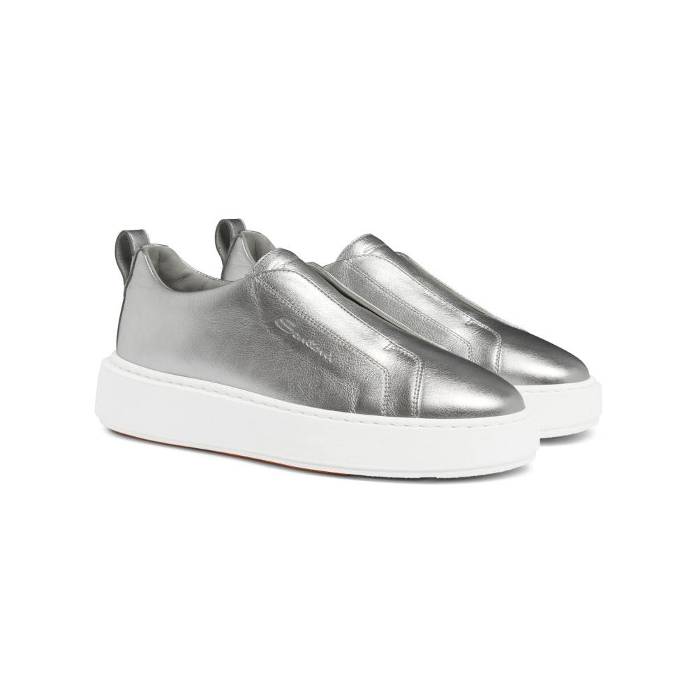 Sneaker slip-on da donna in pelle laminata argento - Argento