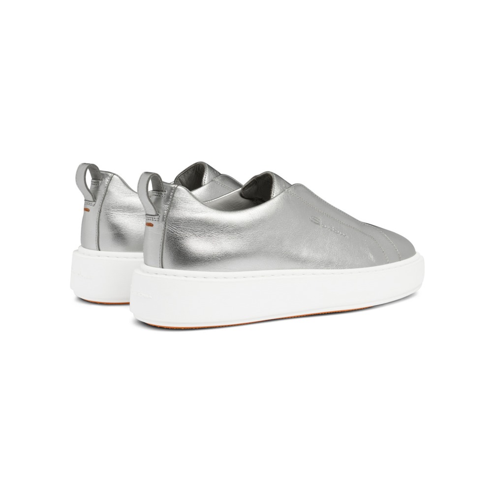 Sneaker slip-on da donna in pelle laminata argento - Argento