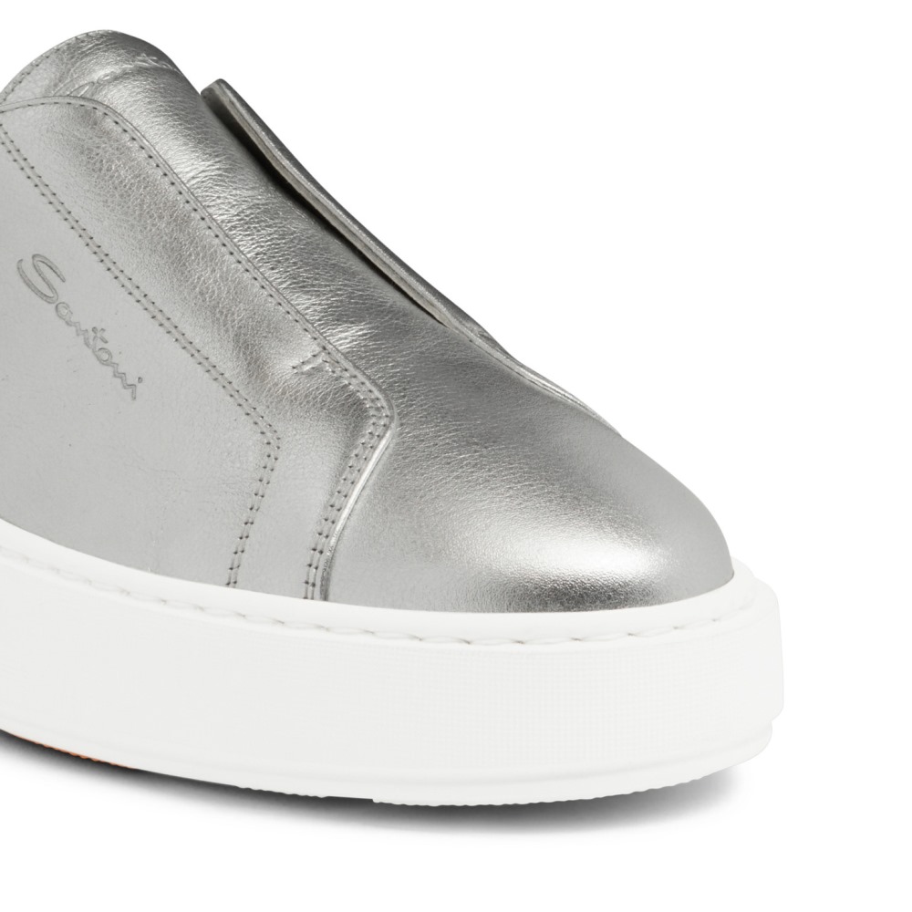 Sneaker slip-on da donna in pelle laminata argento - Argento
